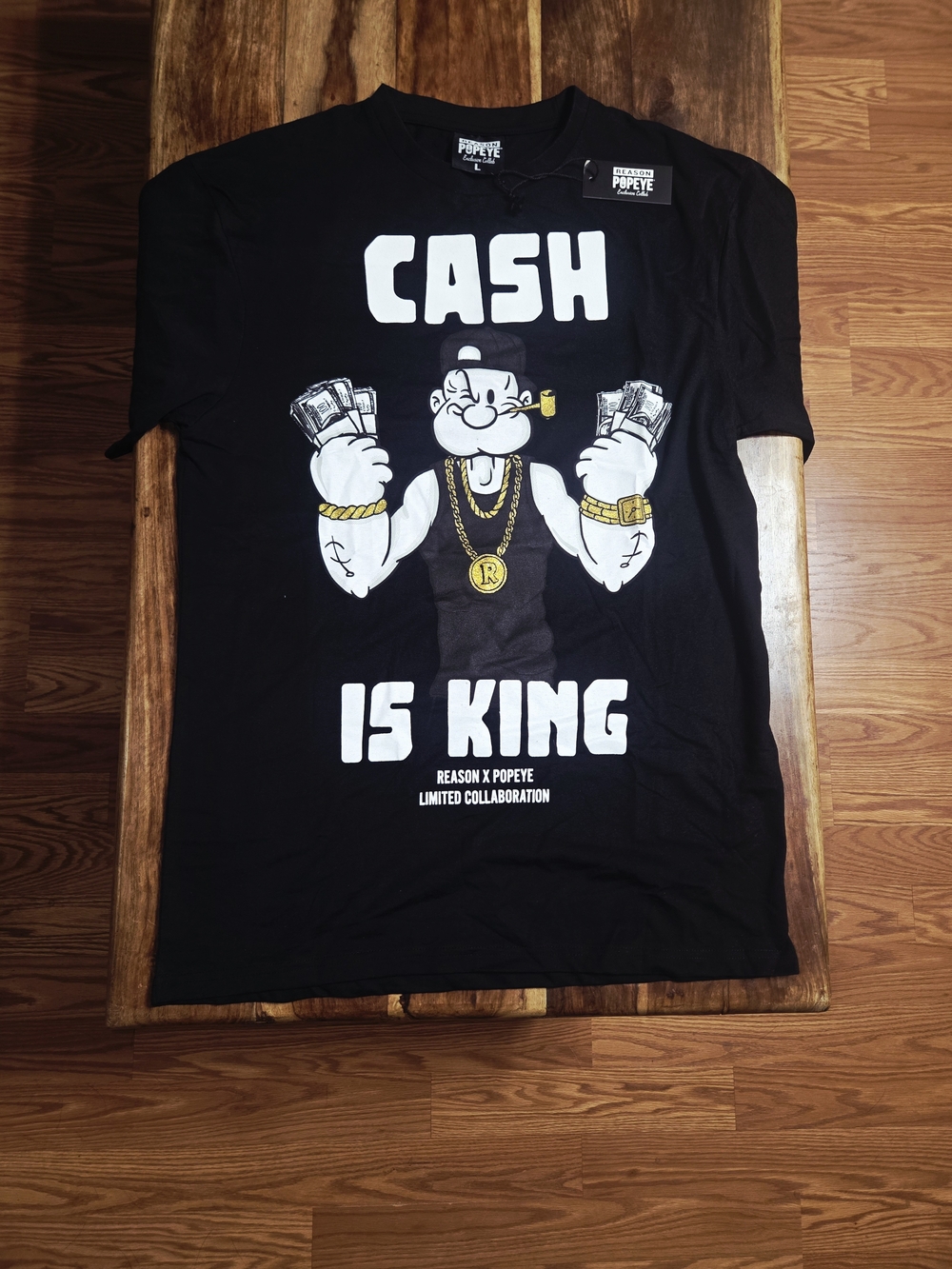 Reason/Popeye Exclusive Collab 'Cash Is King' Men's Graphic Tee. Size Large
